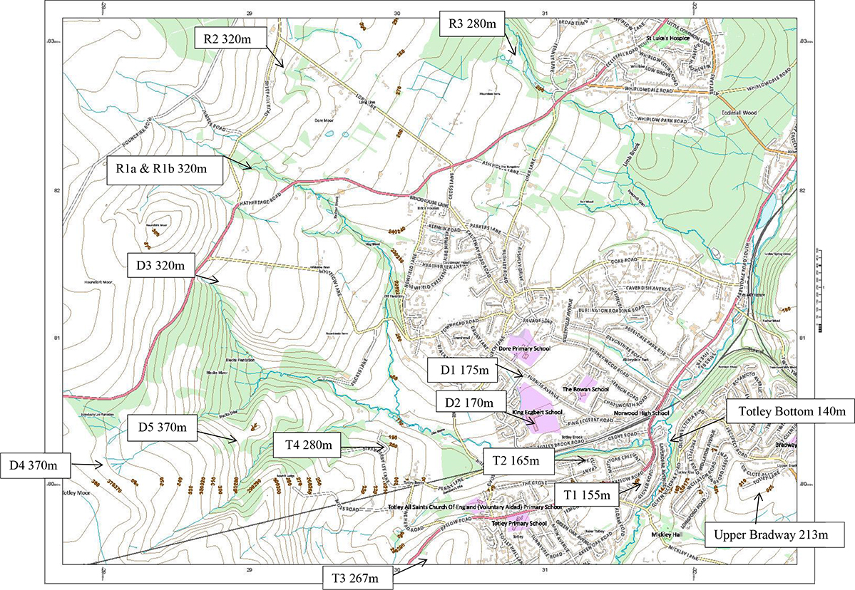 Ordnance Survey map (Scale C1:10,000) showing Photographic Index of Inward Looking Visual Amenity looking toward Upper Bradway