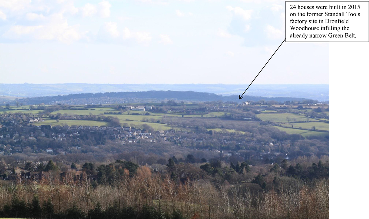 View point R1a (photo C7449) - altitude 320m - from opposite the natural gas pipeline’s white post on Sheephill Road, Ringinglow.